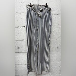 Navy & Cream Stripe Paperbag Pants with Tie Waist + Pockets